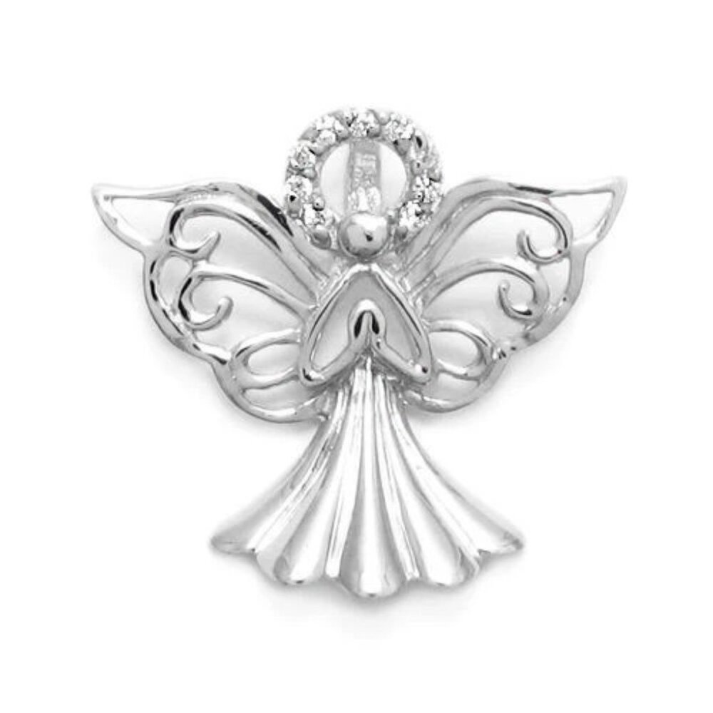 RADIANT STERLING SILVER PRAYING ANGEL WITH CZ HALO PENDANT.